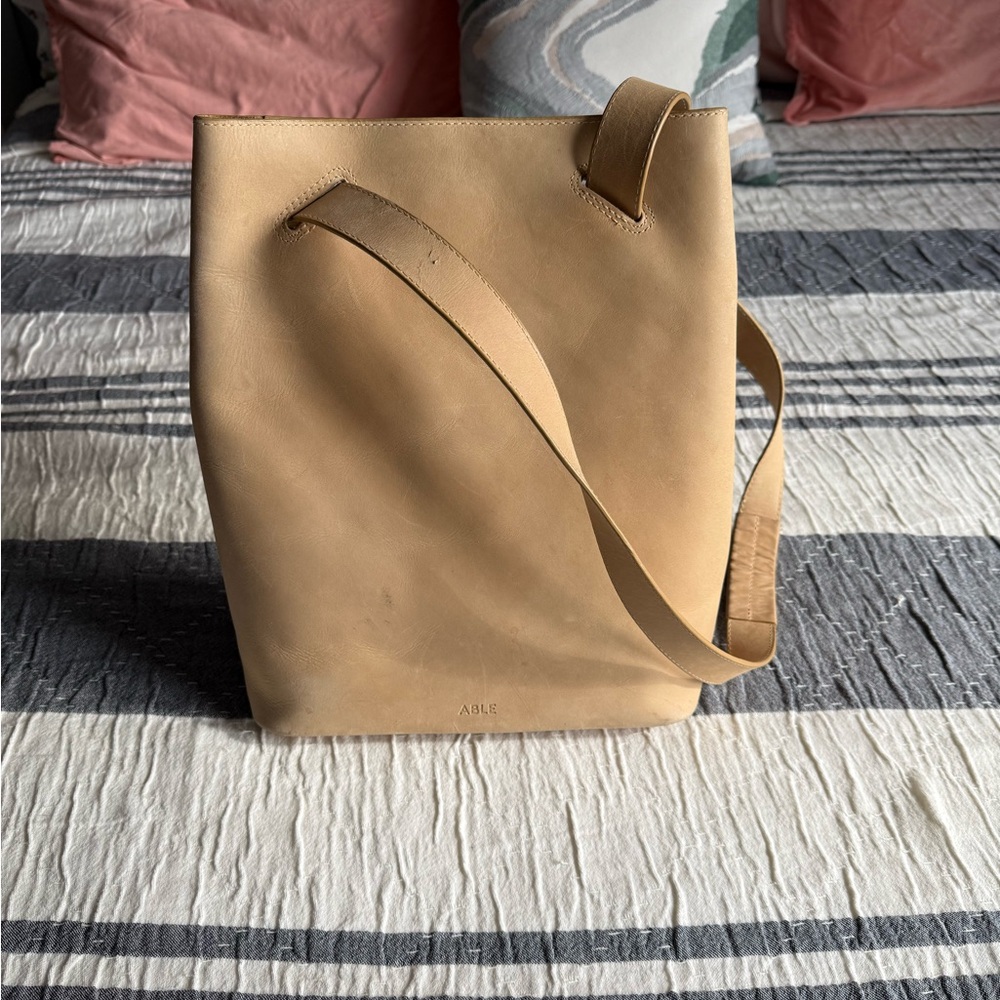 Able Tan Leather Backpack Tote Bag